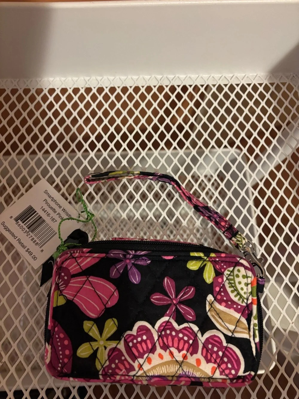 Vera Bradley Black Floral Wristlet with Pink, Green & Orange Motifs - Picture 2 of 4